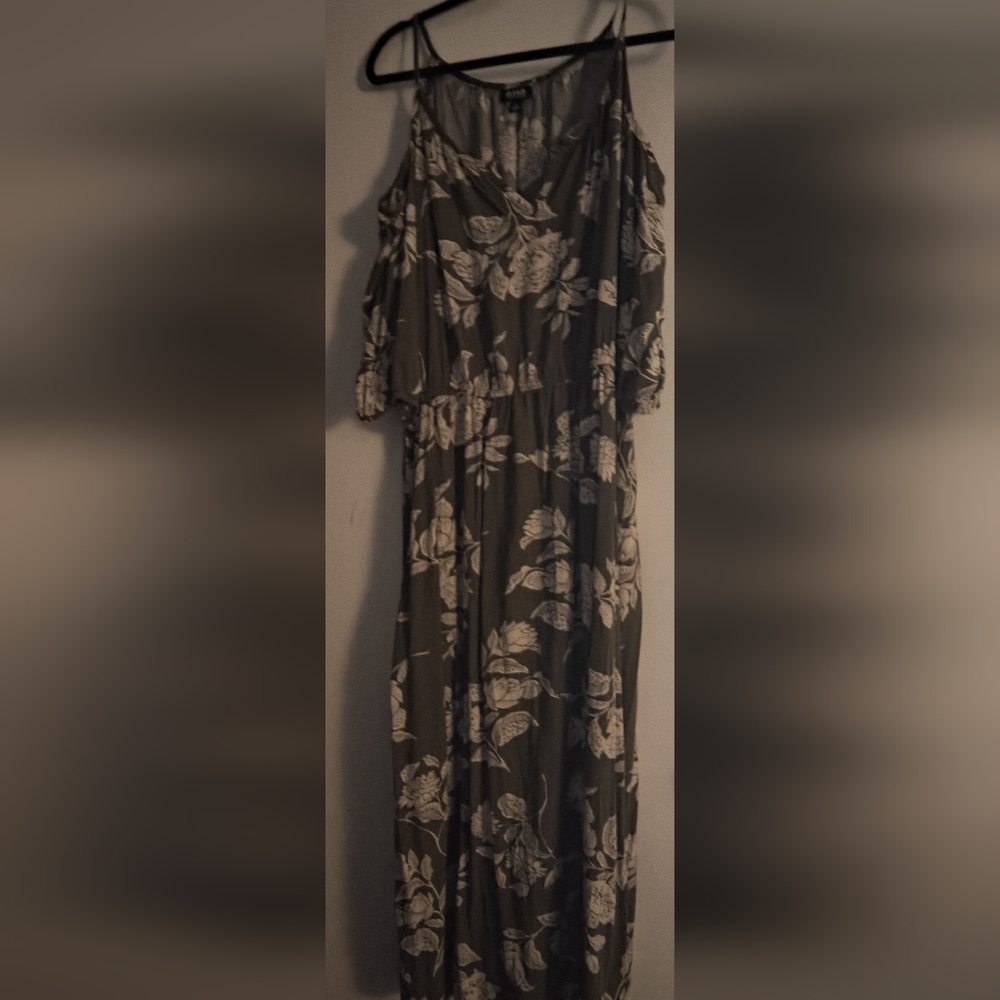 a.n.a. Green & White Floral Cold Shoulder Summer Maxi Dress Size XL - Picture 2 of 7